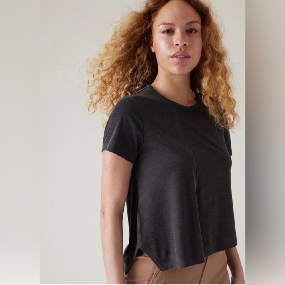 Athleta Ribbed Swing Tee Black Modal Short Sleeve Top